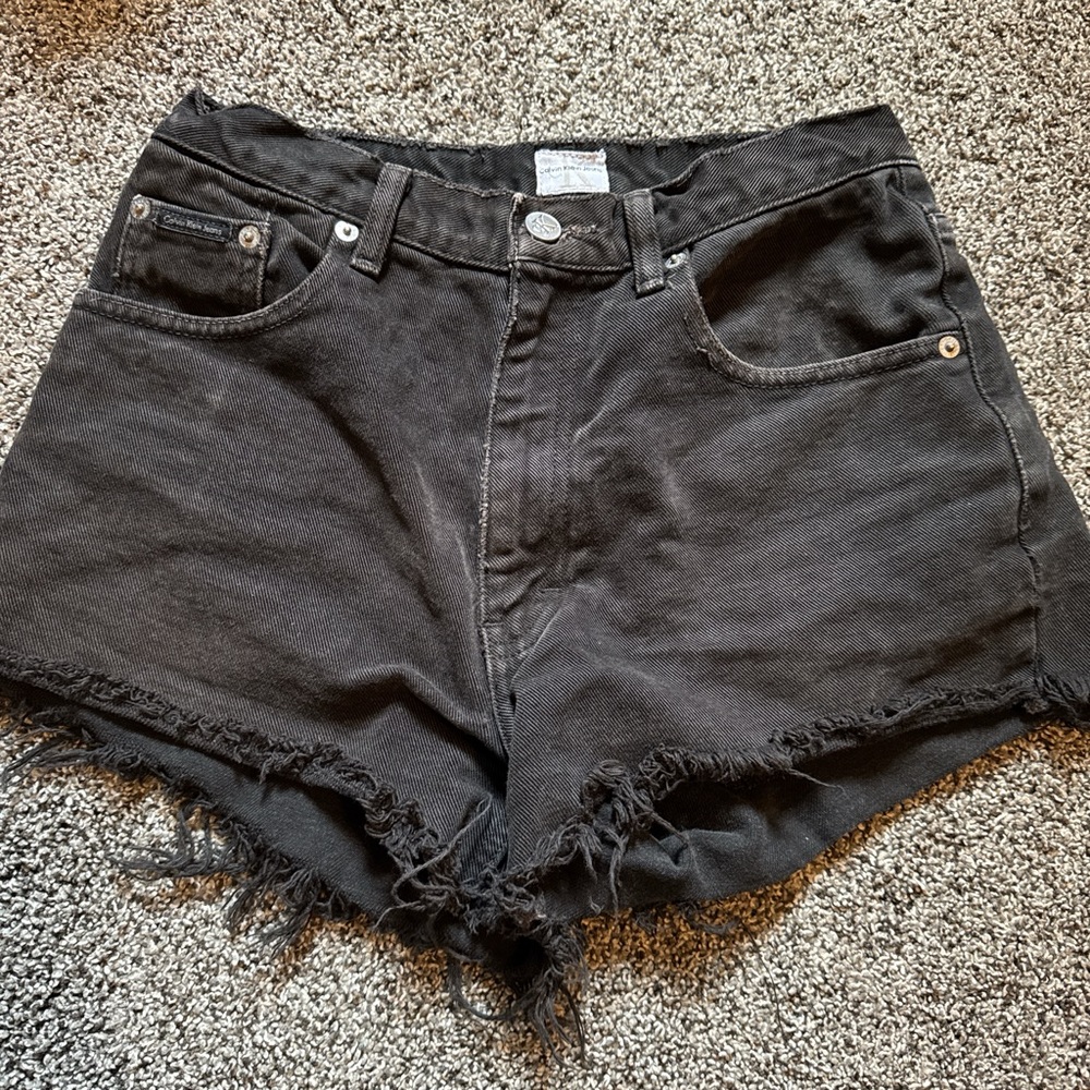 Calvin Klein Jeans Black Jean Shorts Distressed High-Waisted